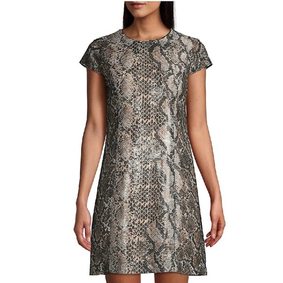Elie Tahari Elissa Sequin Python-Print Dress - Picture 1 of 10